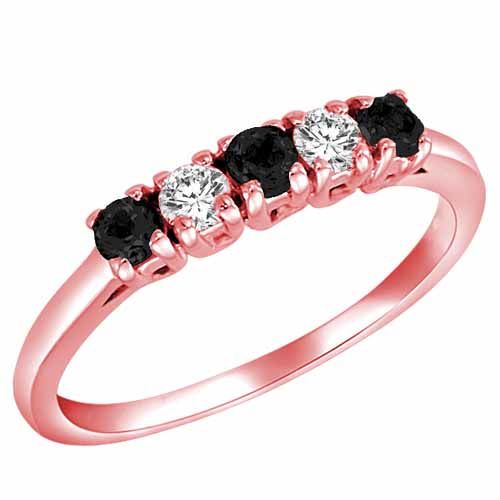 18K Rose Gold Round 5 Stone Diamond and Black Diamond Band Ring (2/5 cttw)