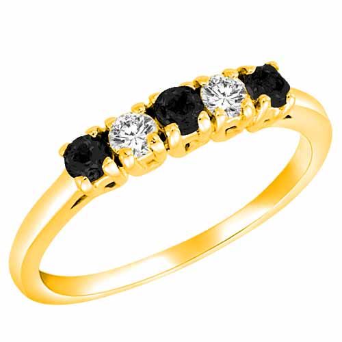 18K Yellow Gold Round 5 Stone Diamond and Black Diamond Band Ring (2/5 cttw)