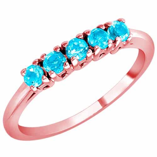 18K Rose Gold Round 5 Stone Blue Topaz Band Ring (2/5 cttw)