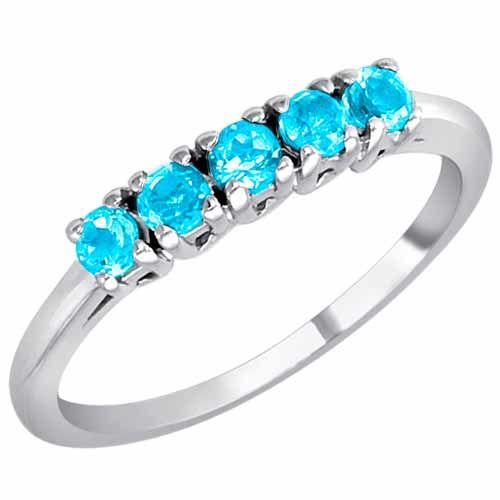 10K White Gold Round 5 Stone Blue Topaz Band Ring (2/5 cttw)
