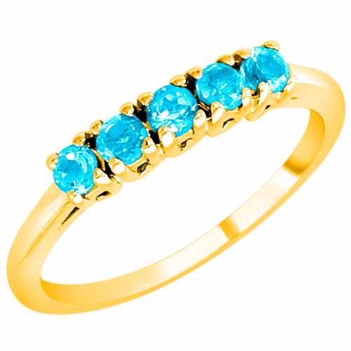 18K Yellow Gold Round 5 Stone Blue Topaz Band Ring (2/5 cttw)