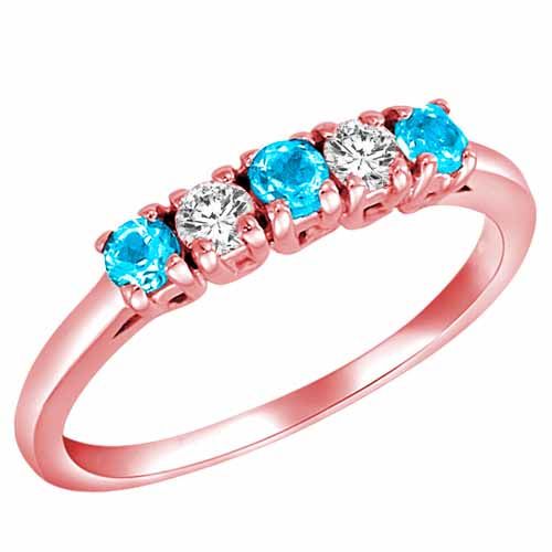 10K Rose Gold Round 5 Stone Diamond and Blue Topaz Band Ring (2/5 cttw)