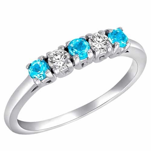 18K White Gold Round 5 Stone Diamond and Blue Topaz Band Ring (2/5 cttw)