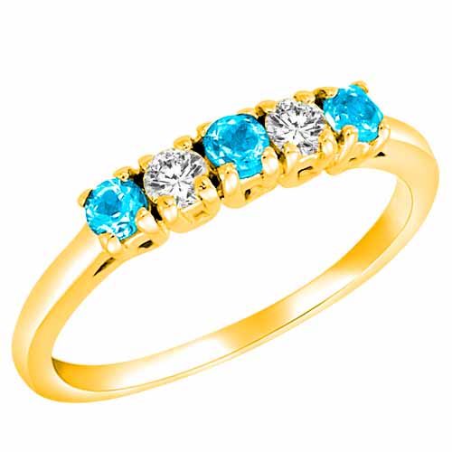 14K Yellow Gold Round 5 Stone Diamond and Blue Topaz Band Ring (2/5 cttw)