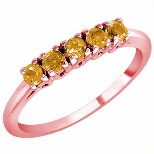 18K Rose Gold Round 5 Stone Citrine Band Ring (2/5 cttw)