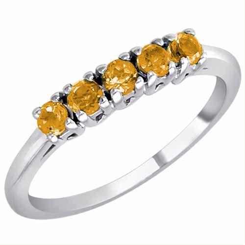 14K White Gold Round 5 Stone Citrine Band Ring (2/5 cttw)