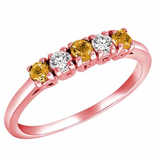 10K Rose Gold Round 5 Stone Diamond and Citrine Band Ring (2/5 cttw)
