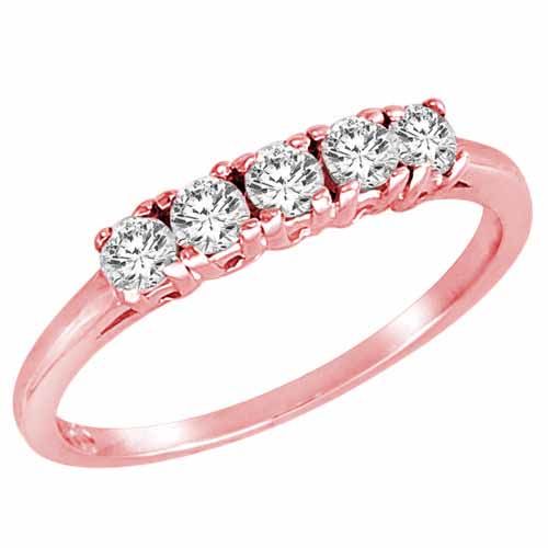 5 Stone Round Diamond Ring in 18K Rose Gold (2/5 )