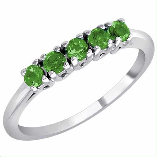 Sterling Silver Round 5 Stone Emerald Band Ring (2/5 cttw)