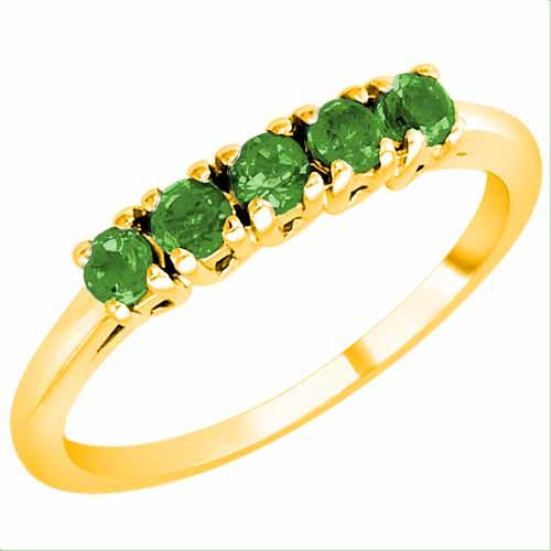 10K Yellow Gold Round 5 Stone Emerald Band Ring (2/5 cttw)