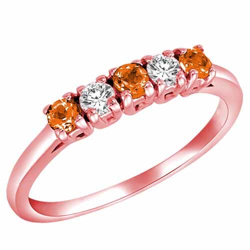 14K Rose Gold Round 5 Stone Diamond and Fire Opal Band Ring (2/5 cttw)
