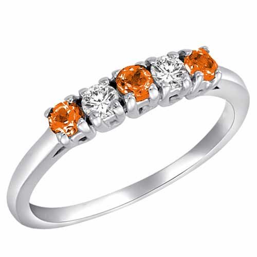 18K White Gold Round 5 Stone Diamond and Fire Opal Band Ring (2/5 cttw)