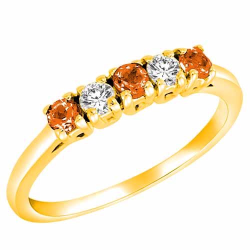 18K Yellow Gold Round 5 Stone Diamond and Fire Opal Band Ring (2/5 cttw)