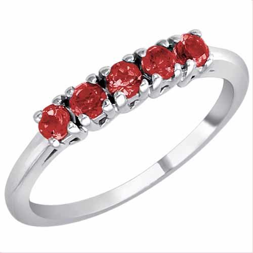 Platinum Round 5 Stone Garnet Band Ring (2/5 cttw)