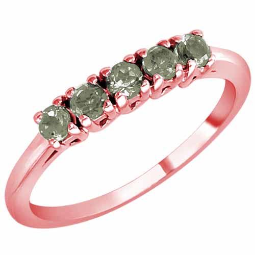 14K Rose Gold Round 5 Stone Green Amethyst Band Ring (2/5 cttw)