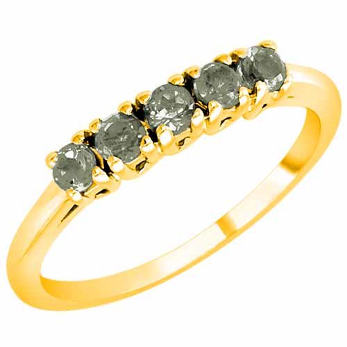 18K Yellow Gold Round 5 Stone Green Amethyst Band Ring (2/5 cttw)