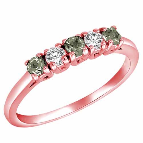 18K Rose Gold Round 5 Stone Diamond and Green Amethyst Band Ring (2/5 cttw)