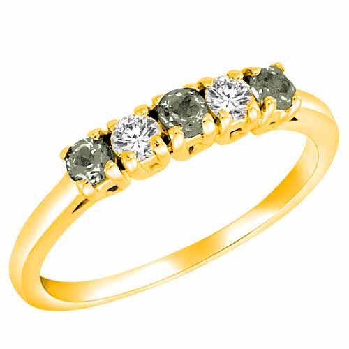 14K Yellow Gold Round 5 Stone Diamond and Green Amethyst Band Ring (2/5 cttw)