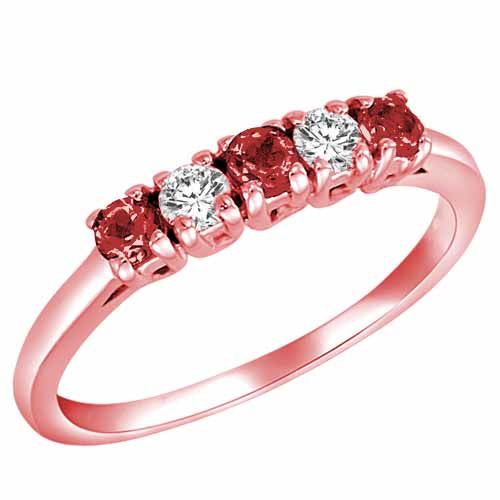 14K Rose Gold Round 5 Stone Diamond and Garnet Band Ring (2/5 cttw)