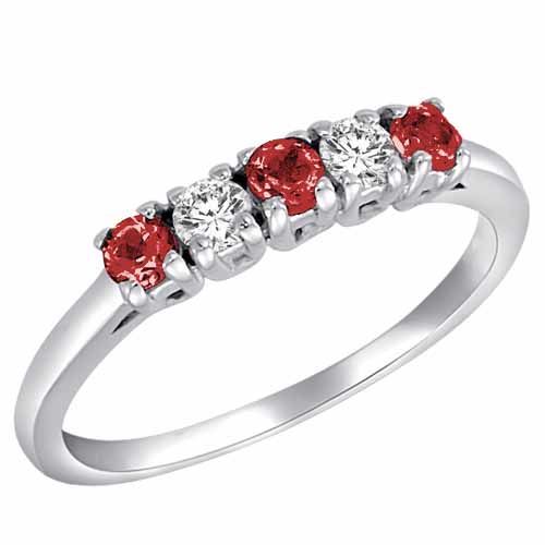 14K White Gold Round 5 Stone Diamond and Garnet Band Ring (2/5 cttw)