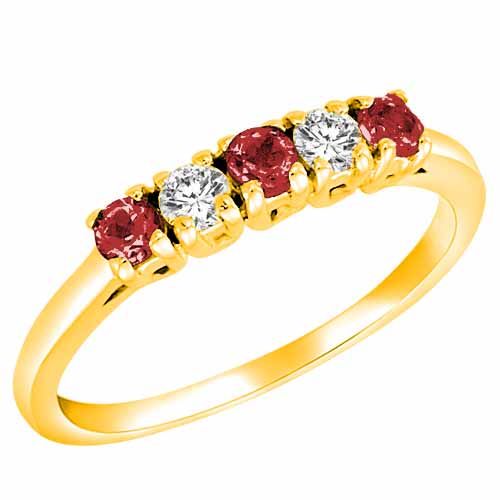 14K Yellow Gold Round 5 Stone Diamond and Garnet Band Ring (2/5 cttw)