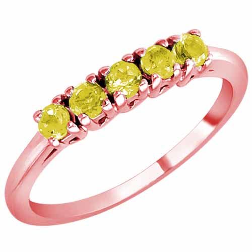 10K Rose Gold Round 5 Stone Lemon Quartz Band Ring (2/5 cttw)