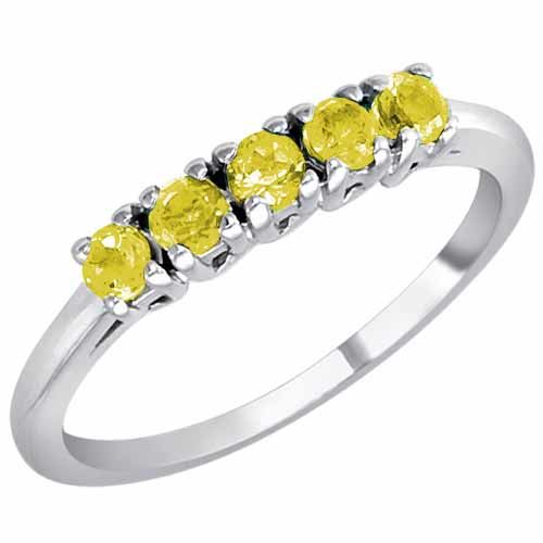 Platinum Round 5 Stone Lemon Quartz Band Ring (2/5 cttw)