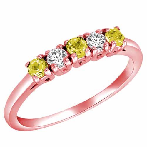 10K Rose Gold Round 5 Stone Diamond and Lemon Quartz Band Ring (2/5 cttw)