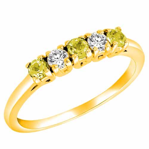 18K Yellow Gold Round 5 Stone Diamond and Lemon Quartz Band Ring (2/5 cttw)