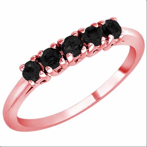 10K Rose Gold Round 5 Stone Onyx Band Ring (2/5 cttw)