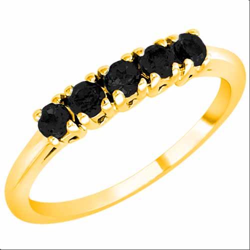 18K Yellow Gold Round 5 Stone Onyx Band Ring (2/5 cttw)
