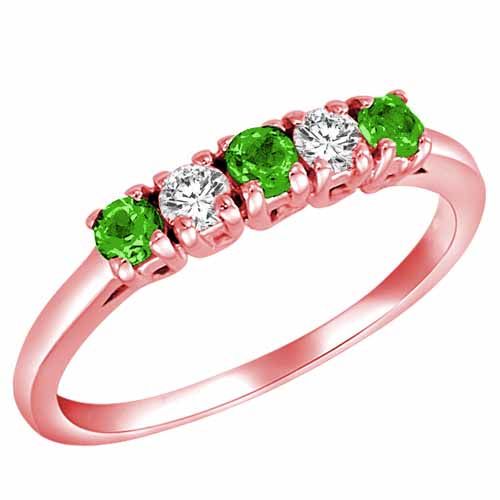 10K Rose Gold Round 5 Stone Diamond and Peridot Band Ring (2/5 cttw)