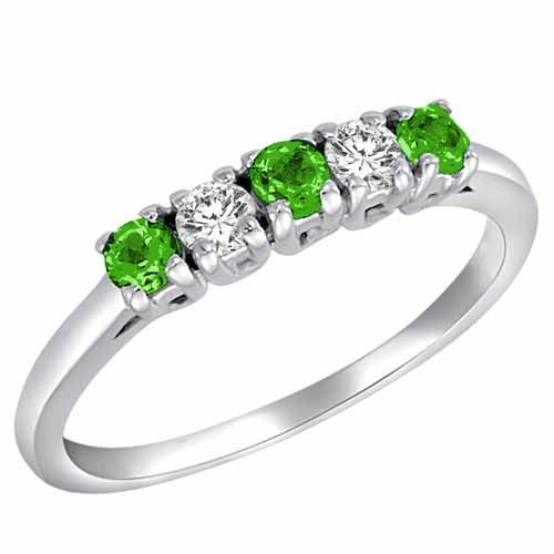 Platinum Round 5 Stone Diamond and Peridot Band Ring (2/5 cttw)