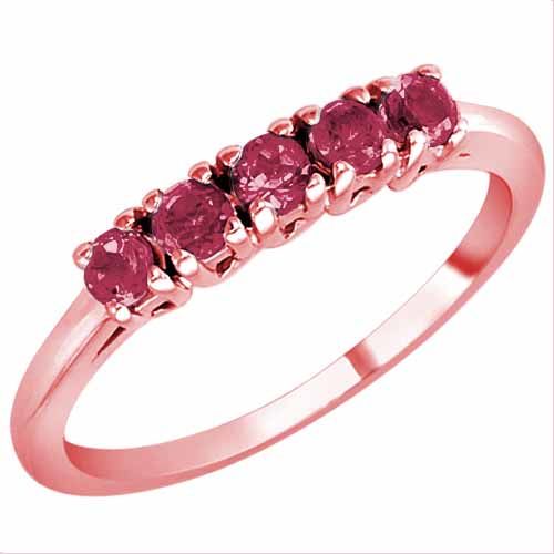 14K Rose Gold Round 5 Stone Pink Tourmaline Band Ring (2/5 cttw)