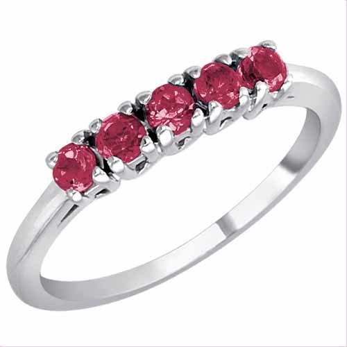 Platinum Round 5 Stone Pink Tourmaline Band Ring (2/5 cttw)