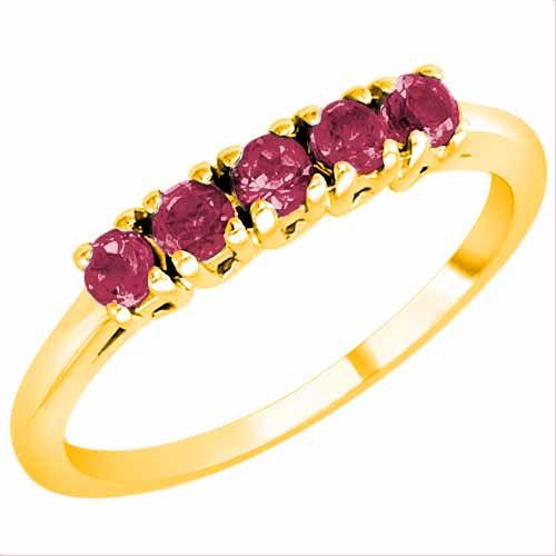 10K Yellow Gold Round 5 Stone Pink Tourmaline Band Ring (2/5 cttw)