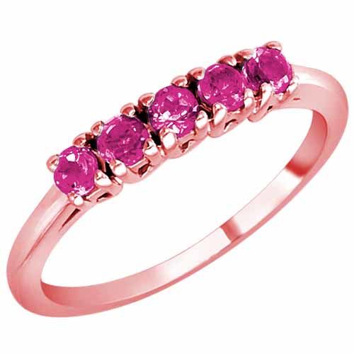 14K Rose Gold Round 5 Stone Pink Sapphire Band Ring (2/5 cttw)