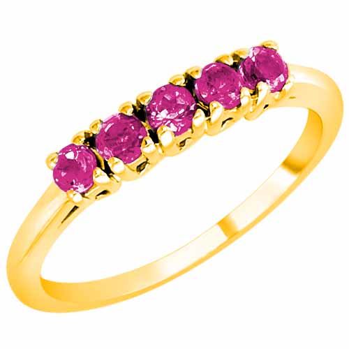 14K Yellow Gold Round 5 Stone Pink Sapphire Band Ring (2/5 cttw)