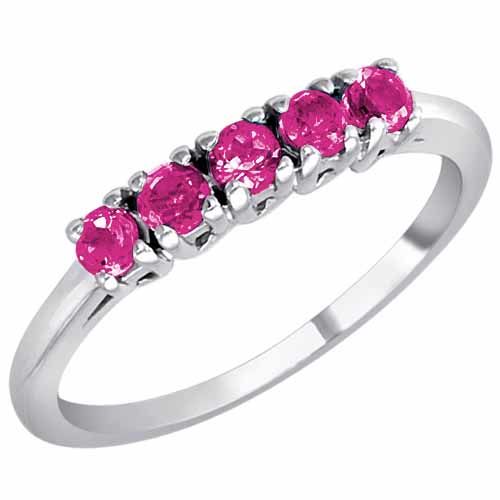 18K White Gold Round 5 Stone Pink Topaz Band Ring (2/5 cttw)