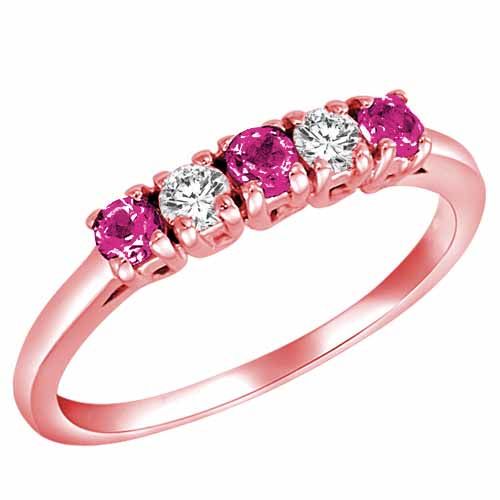 18K Rose Gold Round 5 Stone Diamond and Pink Topaz Band Ring (2/5 cttw)