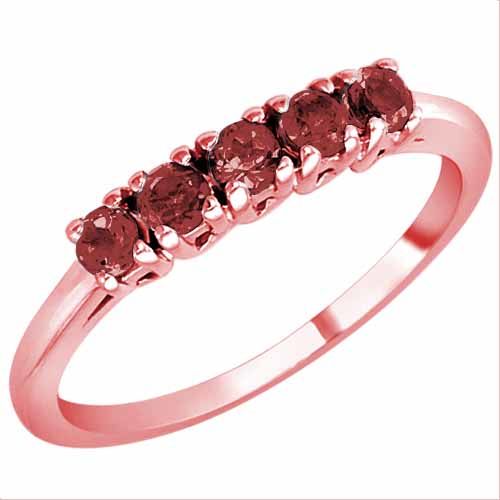 14K Rose Gold Round 5 Stone Ruby Band Ring (2/5 cttw)