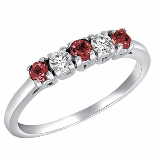 18K White Gold Round 5 Stone Diamond and Ruby Band Ring (2/5 cttw)