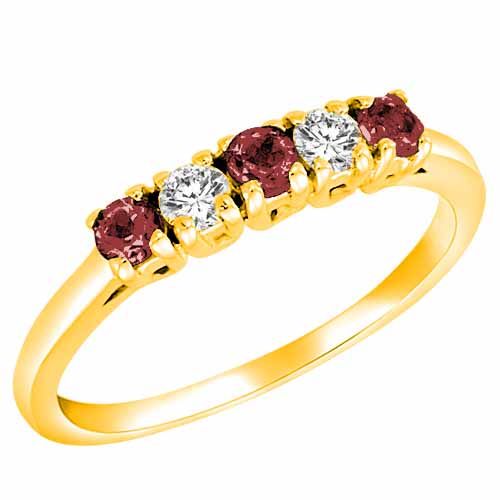 10K Yellow Gold Round 5 Stone Diamond and Ruby Band Ring (2/5 cttw)