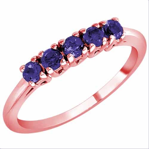 10K Rose Gold Round 5 Stone Blue Sapphire Band Ring (2/5 cttw)
