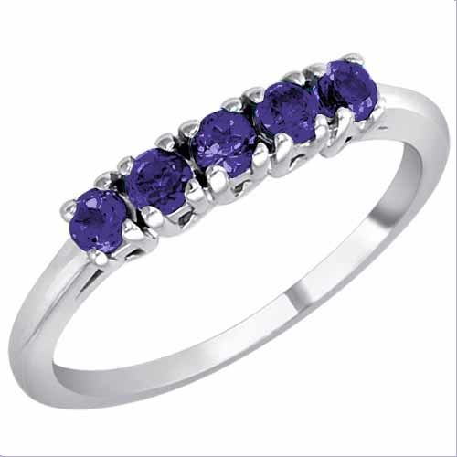 18K White Gold Round 5 Stone Blue Sapphire Band Ring (2/5 cttw)
