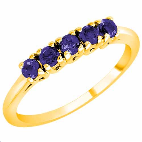 18K Yellow Gold Round 5 Stone Blue Sapphire Band Ring (2/5 cttw)