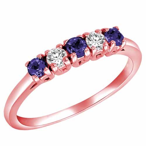 14K Rose Gold Round 5 Stone Diamond and Blue Sapphire Band Ring (2/5 cttw)