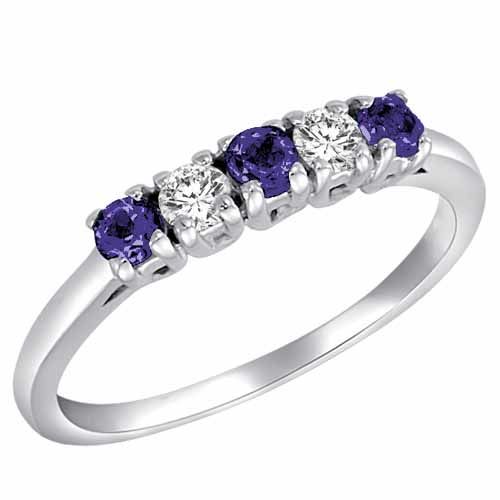 10K White Gold Round 5 Stone Diamond and Blue Sapphire Band Ring (2/5 cttw)