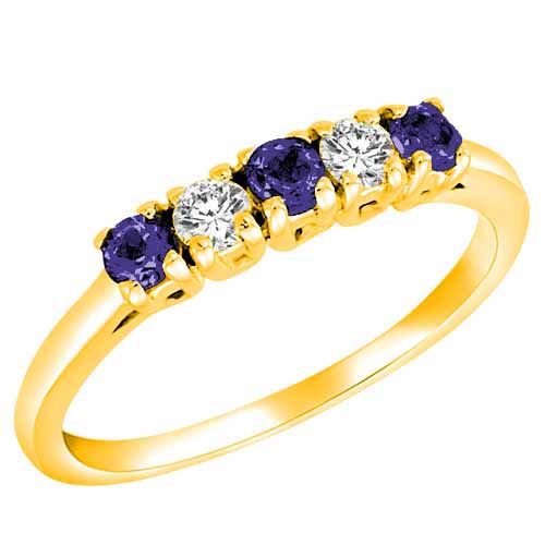 18K Yellow Gold Round 5 Stone Diamond and Blue Sapphire Band Ring (2/5 cttw)