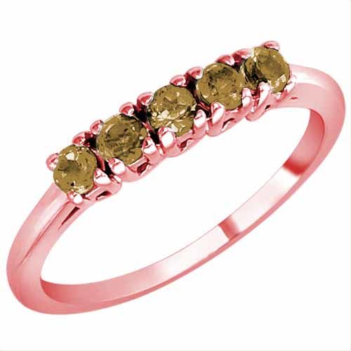 18K Rose Gold Round 5 Stone Smoky Quartz Band Ring (2/5 cttw)